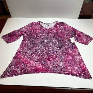 Catherines Womens SZ 0X Pink Paisley Tunic Top Blouse Half Sleeve Shirt Boho NEW
